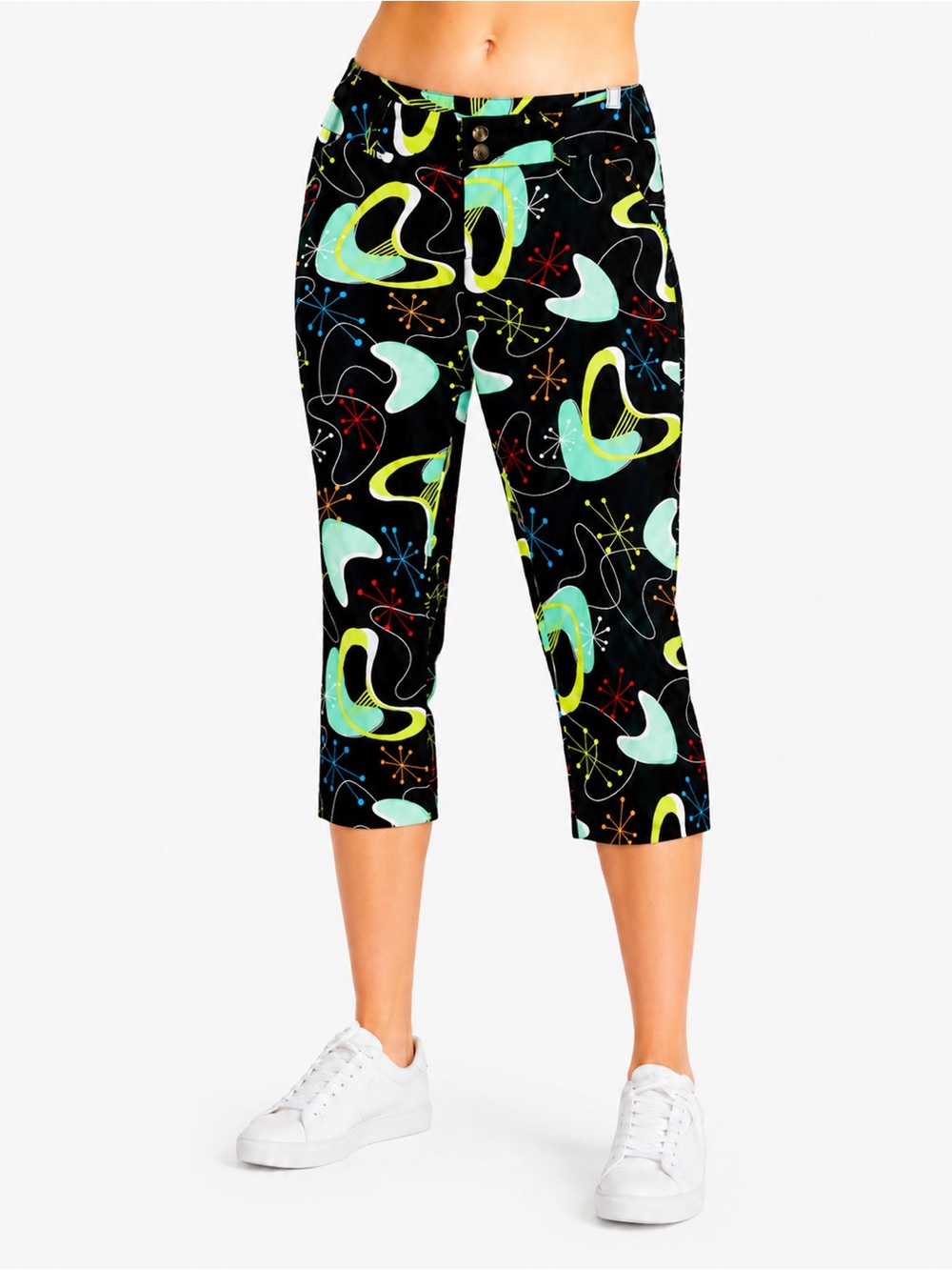Loudmouth Warpy Capri Golf Pants Atomic Boomerang Novelty Print Preppy US 10
